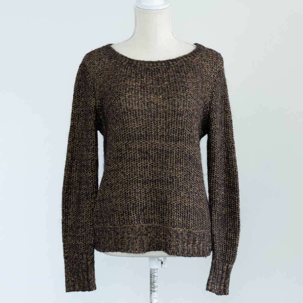 Eileen Fisher Womens Black Bronze Knitted Viscose Blend Pullover Sweater Size S